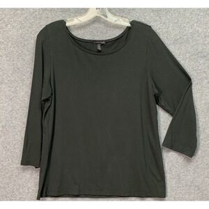 EILEEN FISHER Top S Jersey Boat Neck 3/4 Sleeve Black Soft Minimalist Layering